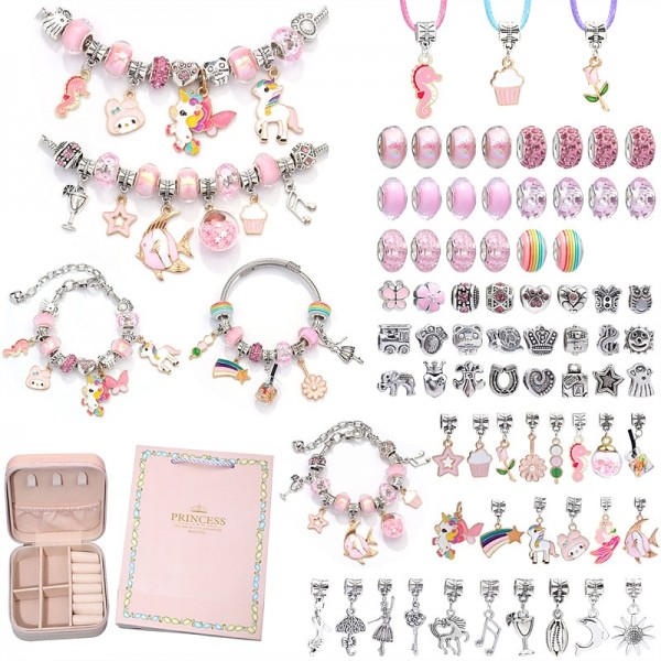 Charm Bracelet Making Kit - Girls DIY Beaded Jewelry Making Kit, Unicorn & Mermaid Gifts Toys Crafts For Girls Birthday Gift, Festival, New Year With Pink Birthday Gift Box Charm Bracelet Making Kit - Girls DIY Beaded Jewelry Making Kit, Unicorn & Mermaid Gifts Toys Crafts For Girls Birthday Gift, Festival, New Year With Pink Birthday Gift Box