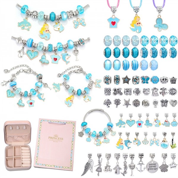 Charm Bracelet Making Kit - Girls DIY Beaded Jewelry Making Kit, Unicorn & Mermaid Gifts Toys Crafts For Girls Birthday Gift, Festival, New Year With Pink Birthday Gift Box Charm Bracelet Making Kit - Girls DIY Beaded Jewelry Making Kit, Unicorn & Mermaid Gifts Toys Crafts For Girls Birthday Gift, Festival, New Year With Pink Birthday Gift Box