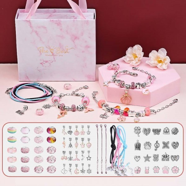 Charm Bracelet Making Kit - Girls DIY Beaded Jewelry Making Kit, Unicorn & Mermaid Gifts Toys Crafts For Girls Birthday Gift, Festival, New Year With Pink Birthday Gift Box Charm Bracelet Making Kit - Girls DIY Beaded Jewelry Making Kit, Unicorn & Mermaid Gifts Toys Crafts For Girls Birthday Gift, Festival, New Year With Pink Birthday Gift Box