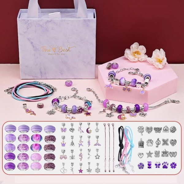 Charm Bracelet Making Kit - Girls DIY Beaded Jewelry Making Kit, Unicorn & Mermaid Gifts Toys Crafts For Girls Birthday Gift, Festival, New Year With Pink Birthday Gift Box Charm Bracelet Making Kit - Girls DIY Beaded Jewelry Making Kit, Unicorn & Mermaid Gifts Toys Crafts For Girls Birthday Gift, Festival, New Year With Pink Birthday Gift Box
