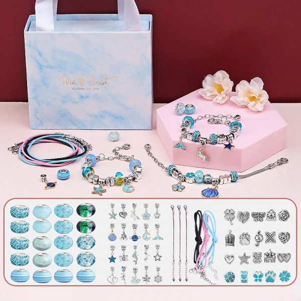 Charm Bracelet Making Kit - Girls DIY Beaded Jewelry Making Kit, Unicorn & Mermaid Gifts Toys Crafts For Girls Birthday Gift, Festival, New Year With Pink Birthday Gift Box Charm Bracelet Making Kit - Girls DIY Beaded Jewelry Making Kit, Unicorn & Mermaid Gifts Toys Crafts For Girls Birthday Gift, Festival, New Year With Pink Birthday Gift Box