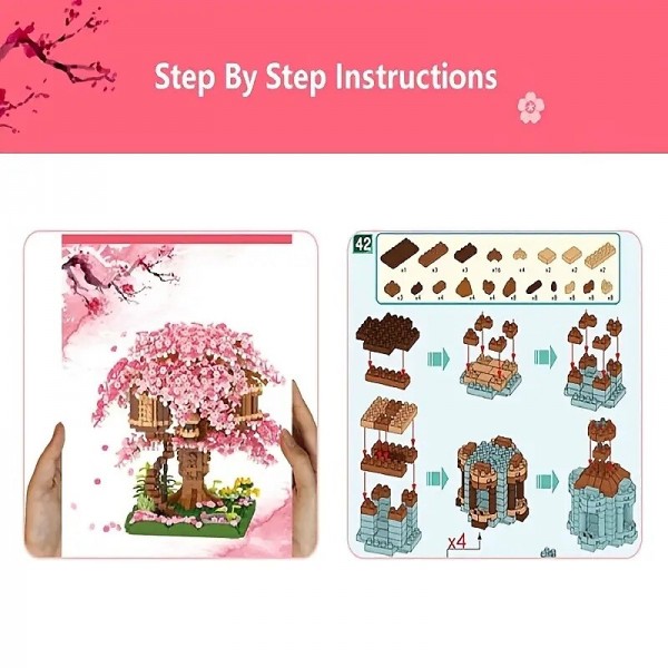 2028PCS Pink Sakura Tree House Building Blocks - Cherry Blossom DIYToys for Kids - Perfect Gift ldea! (Not Sets) 2028PCS Pink Sakura Tree House Building Blocks - Cherry Blossom DIYToys for Kids - Perfect Gift ldea! (Not Sets)