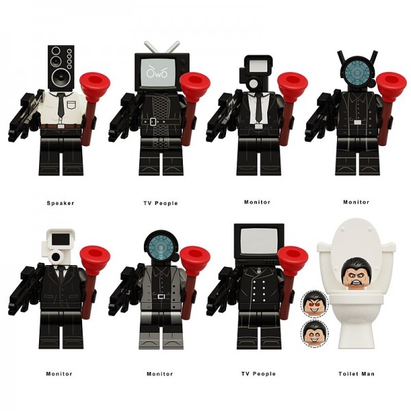 8 Pcs Skibidi Toilet Man Toilet Man Series Audio Man TV Man Monitoring Man Puzzle Assembly Building Block Toy Bag