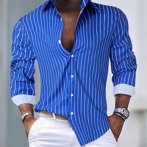 Men&#039;s Shirt Button Up Shirt Casual Shirt Summer Shirt Pink Blue Green Long Sleeve Stripes Lapel Hawaiian Holiday Button-Down Clothing Apparel Fashion Casual Comfortable