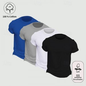 Multi Packs 4pcs Men&#039;s V Neck Short Sleeves Black+Black+Black+Black T shirt Tee Plain Daily Wear Vacation Cotton Spring &amp; Summer