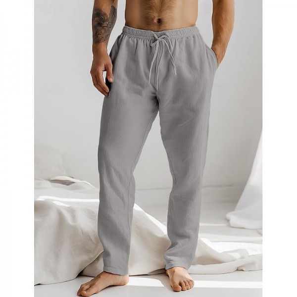 Men's Linen Pants Trousers Summer Pants Drawstring Elastic Waist Plain Comfort Breathable Full Length Daily Beach Fashion Simple White Blue Micro-elastic Men's Linen Pants Trousers Summer Pants Drawstring Elastic Waist Plain Comfort Breathable Full Length Daily Beach Fashion Simple White Blue Micro-elastic
