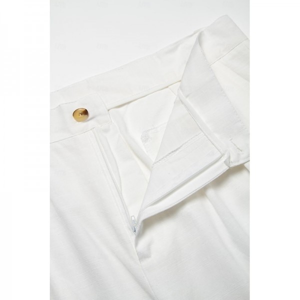 Men's Linen Pants Trousers Summer Pants Front Pocket Pleats Straight Leg Plain Comfort Breathable Casual Daily Holiday Fashion Basic Black White Men's Linen Pants Trousers Summer Pants Front Pocket Pleats Straight Leg Plain Comfort Breathable Casual Daily Holiday Fashion Basic Black White