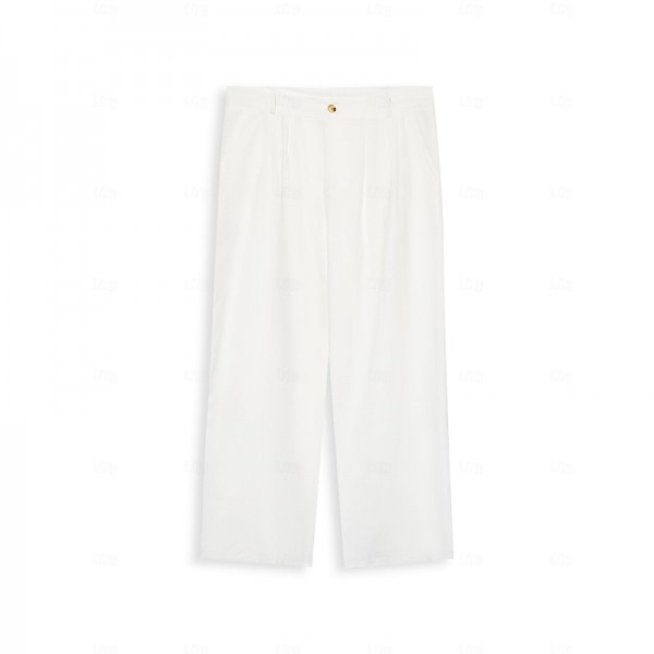 Men's Linen Pants Trousers Summer Pants Front Pocket Pleats Straight Leg Plain Comfort Breathable Casual Daily Holiday Fashion Basic Black White Men's Linen Pants Trousers Summer Pants Front Pocket Pleats Straight Leg Plain Comfort Breathable Casual Daily Holiday Fashion Basic Black White