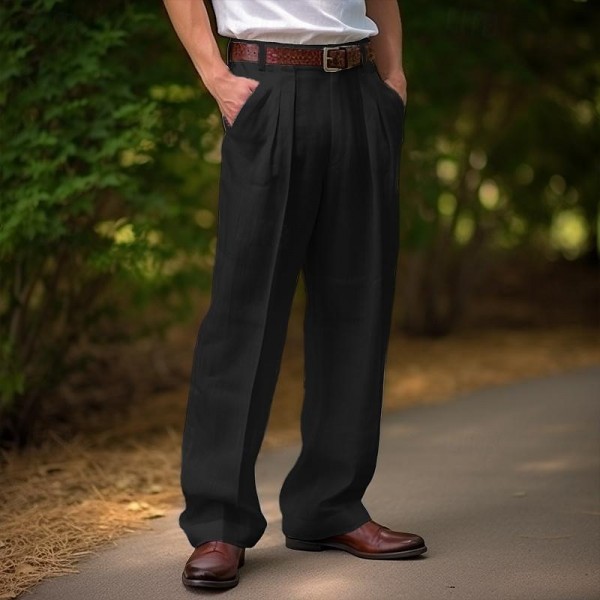 Men's Linen Pants Trousers Summer Pants Front Pocket Pleats Straight Leg Plain Comfort Breathable Casual Daily Holiday Fashion Basic Black White Men's Linen Pants Trousers Summer Pants Front Pocket Pleats Straight Leg Plain Comfort Breathable Casual Daily Holiday Fashion Basic Black White