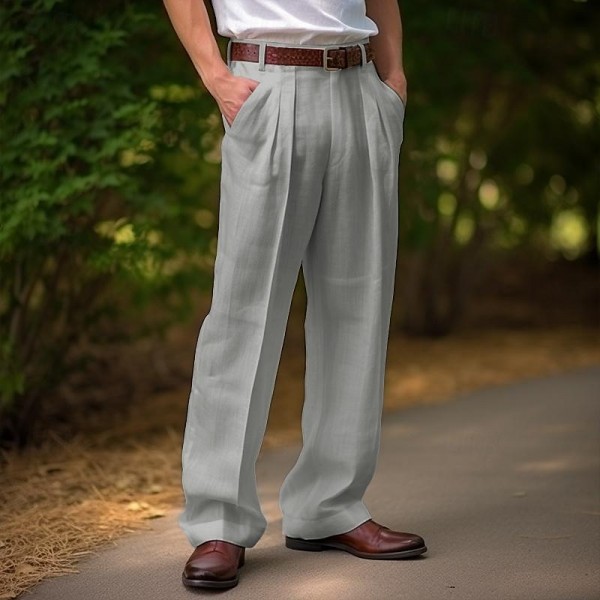 Men's Linen Pants Trousers Summer Pants Front Pocket Pleats Straight Leg Plain Comfort Breathable Casual Daily Holiday Fashion Basic Black White Men's Linen Pants Trousers Summer Pants Front Pocket Pleats Straight Leg Plain Comfort Breathable Casual Daily Holiday Fashion Basic Black White