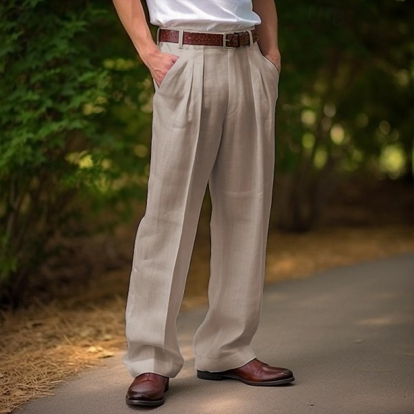 Men's Linen Pants Trousers Summer Pants Front Pocket Pleats Straight Leg Plain Comfort Breathable Casual Daily Holiday Fashion Basic Black White Men's Linen Pants Trousers Summer Pants Front Pocket Pleats Straight Leg Plain Comfort Breathable Casual Daily Holiday Fashion Basic Black White