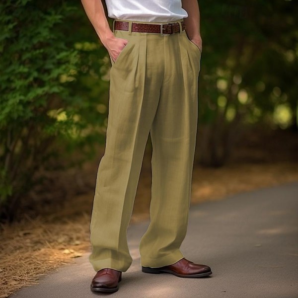 Men's Linen Pants Trousers Summer Pants Front Pocket Pleats Straight Leg Plain Comfort Breathable Casual Daily Holiday Fashion Basic Black White Men's Linen Pants Trousers Summer Pants Front Pocket Pleats Straight Leg Plain Comfort Breathable Casual Daily Holiday Fashion Basic Black White