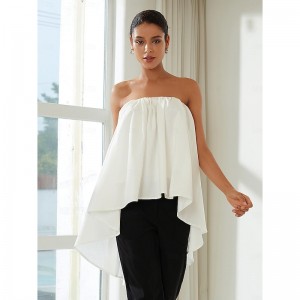 Cotton Shirred Bandeau Irregular Hem Shirt