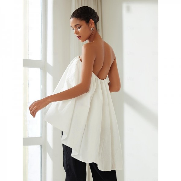 Cotton Shirred Bandeau Irregular Hem Shirt Cotton Shirred Bandeau Irregular Hem Shirt