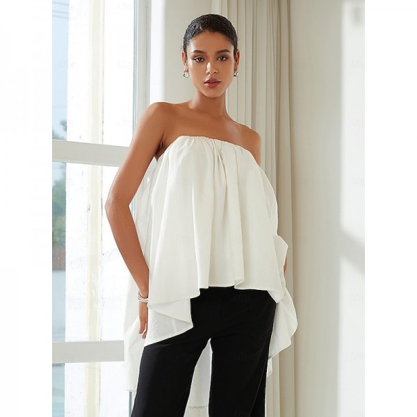 Cotton Shirred Bandeau Irregular Hem Shirt Cotton Shirred Bandeau Irregular Hem Shirt