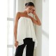 Cotton Shirred Bandeau Irregular Hem Shirt Cotton Shirred Bandeau Irregular Hem Shirt