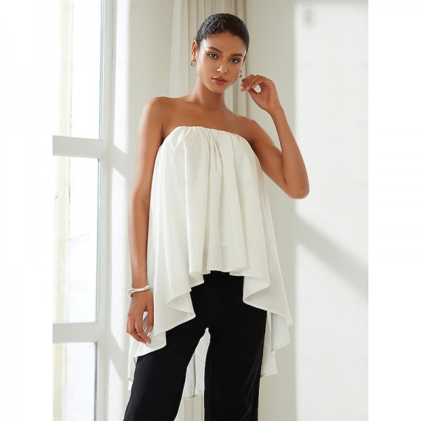 Cotton Shirred Bandeau Irregular Hem Shirt Cotton Shirred Bandeau Irregular Hem Shirt