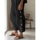 Men&#039;s Linen Pants Trousers Summer Pants Button Front Pocket Side Button Plain Comfort Breathable Full Length Casual Daily Holiday Fashion Basic Black White
