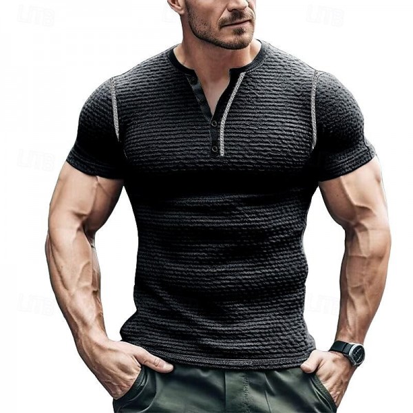 Men's Waffle Henley Shirt Tee Top Solid Color Henley Outdoor Casual Short Sleeve Button Clothing Apparel Fashion Designer Comfortable Men's Waffle Henley Shirt Tee Top Solid Color Henley Outdoor Casual Short Sleeve Button Clothing Apparel Fashion Designer Comfortable