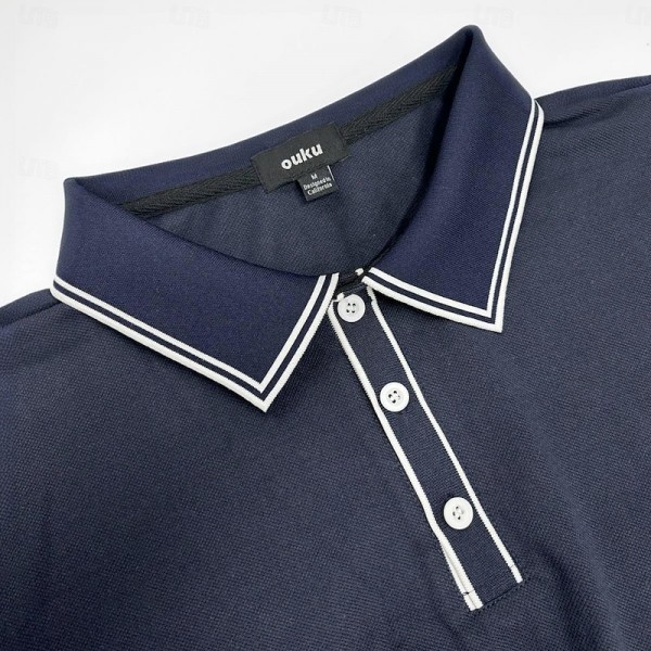 Men&#039;s Polo Shirt Golf Shirt Work Business Ribbed Polo Collar Classic Short Sleeve Basic Modern Solid Color Patchwork Button Spring &amp; Summer Regular Fit Black Burgundy Navy Blue Royal Blue Polo Shirt