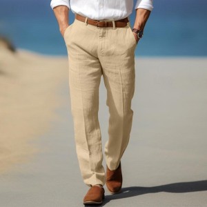 Men&#039;s Linen Pants Trousers Summer Pants Beach Pants Front Pocket Straight Leg Plain Comfort Breathable Formal Business Holiday Linen Cotton Blend Fashion Basic White Blue