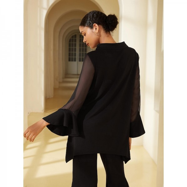 Modal High Neck Flare Cuff Blouse
