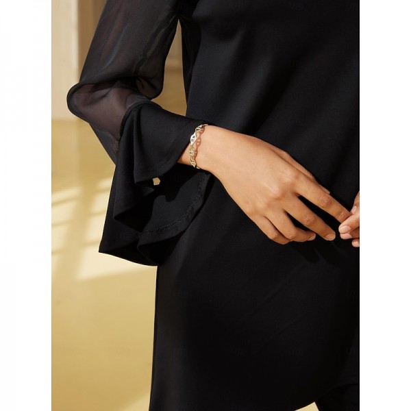 Modal High Neck Flare Cuff Blouse