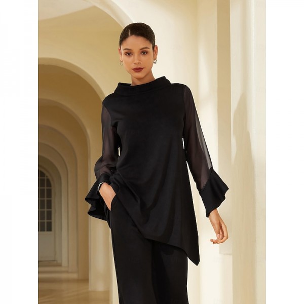 Modal High Neck Flare Cuff Blouse