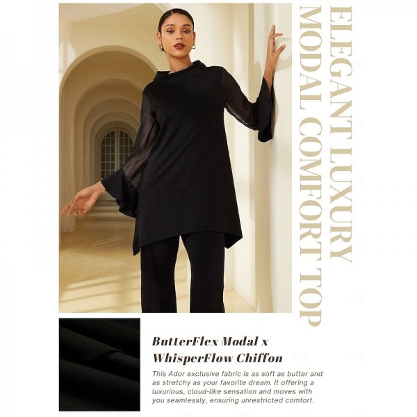 Modal High Neck Flare Cuff Blouse