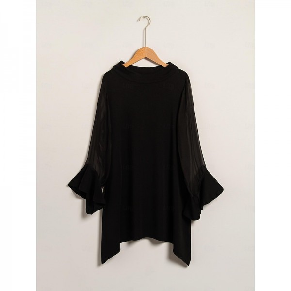 Modal High Neck Flare Cuff Blouse