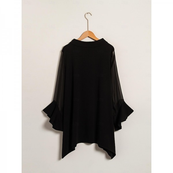 Modal High Neck Flare Cuff Blouse