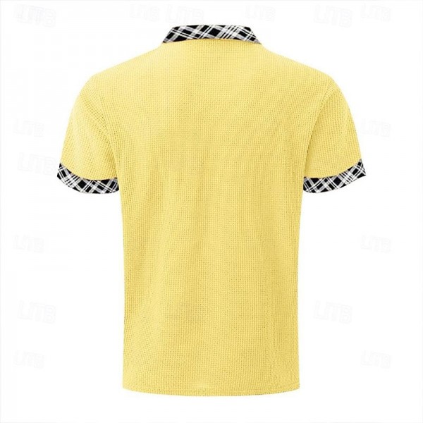 Men's Business Polo Golf Shirt Work Casual Lapel Ribbed Polo Collar Short Sleeve Basic Modern Color Block Patchwork Button Spring & Summer Regular Fit Light Yellow milk white khaki Gray Business Polo Men's Business Polo Golf Shirt Work Casual Lapel Ribbed Polo Collar Short Sleeve Basic Modern Color Block Patchwork Button Spring & Summer Regular Fit Light Yellow milk white khaki Gray Business Polo