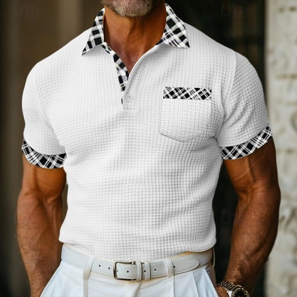 Men's Business Polo Golf Shirt Work Casual Lapel Ribbed Polo Collar Short Sleeve Basic Modern Color Block Patchwork Button Spring & Summer Regular Fit Light Yellow milk white khaki Gray Business Polo Men's Business Polo Golf Shirt Work Casual Lapel Ribbed Polo Collar Short Sleeve Basic Modern Color Block Patchwork Button Spring & Summer Regular Fit Light Yellow milk white khaki Gray Business Polo