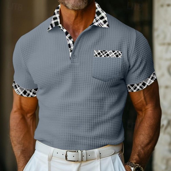 Men's Business Polo Golf Shirt Work Casual Lapel Ribbed Polo Collar Short Sleeve Basic Modern Color Block Patchwork Button Spring & Summer Regular Fit Light Yellow milk white khaki Gray Business Polo Men's Business Polo Golf Shirt Work Casual Lapel Ribbed Polo Collar Short Sleeve Basic Modern Color Block Patchwork Button Spring & Summer Regular Fit Light Yellow milk white khaki Gray Business Polo
