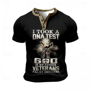I Took A Dna Test God Is My Father Veterans Are My Brothers American Us Flag Soldier Sports Fashion Casual Men&#039;S 3d Print T Shirt Tee Street Sports Outdoor Festival Black Henley Shirt Summer Spring