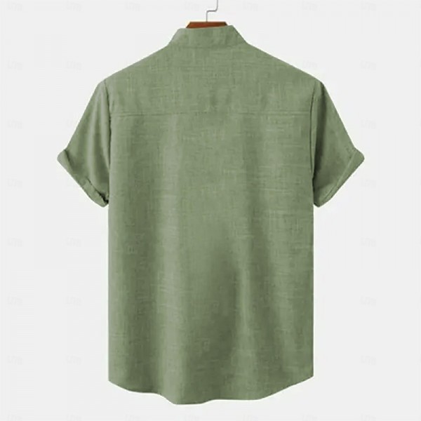 Men&#039;s 18.6% Linen 63.2% Polyester 18.2% Cellulose Fiber Recycled Fiber Linen Shirt Coconut Tree Graphic Prints Print Short Sleeve Stand Collar Blue, Brown, Green Shirt Outdoor Street Casual