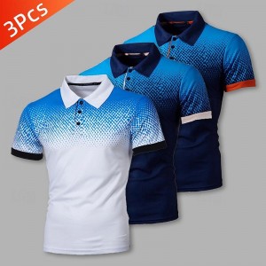 Multi Packs 3pcs Men&#039;s Lapel Short Sleeves Navy Blue+White+Blue Polo Button Up Polos Golf Shirt Gradual Daily Wear Vacation Polyester Spring &amp; Summer