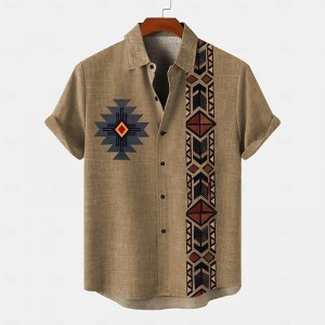 Men&#039;s 20% Linen Shirt Short Sleeve Turndown Green, khaki, Beige Shirt Daily