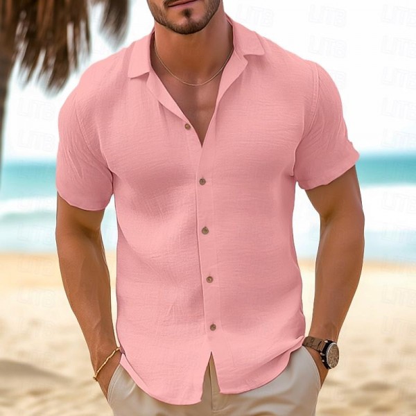 Men's Shirt Button Up Shirt Summer Shirt Beach Shirt Black White Pink Blue Khaki Short Sleeve Plain Lapel Casual Daily Clothing Apparel Cotton And Linen Fashion Comfortable Men's Shirt Button Up Shirt Summer Shirt Beach Shirt Black White Pink Blue Khaki Short Sleeve Plain Lapel Casual Daily Clothing Apparel Cotton And Linen Fashion Comfortable
