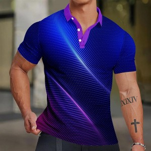 Geometry Linear Men&#039;s Business Casual Print Waffle Polo Shirt Outdoor Street Casual Polyester Short Sleeve Turndown Polo Shirts Blue Summer Spring S M L Lapel Polo