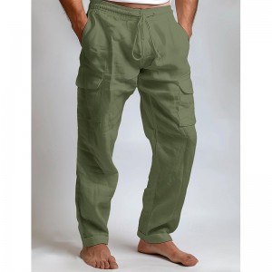 Men&#039;s Cargo Pants Linen Pants Trousers Summer Pants Drawstring Elastic Waist Multi Pocket Plain Comfort Breathable Full Length Outdoor Daily Going out Fashion Casual Black White Inelastic