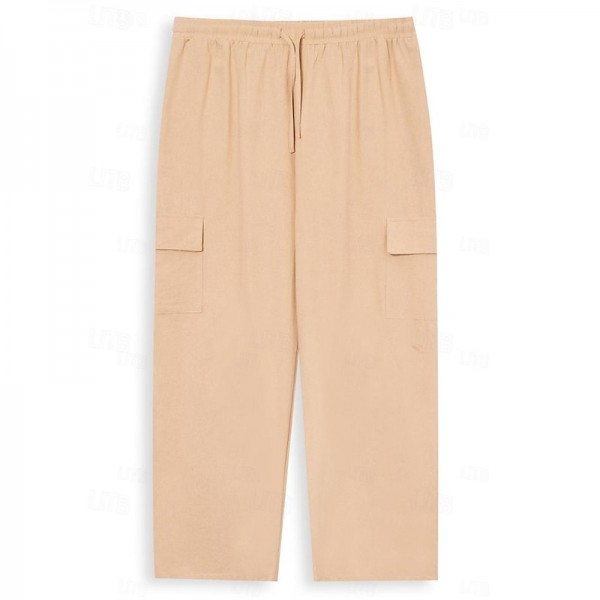 Men's Cargo Pants Linen Pants Trousers Summer Pants Drawstring Elastic Waist Multi Pocket Plain Comfort Breathable Full Length Outdoor Daily Going out Fashion Casual Black White Inelastic Men's Cargo Pants Linen Pants Trousers Summer Pants Drawstring Elastic Waist Multi Pocket Plain Comfort Breathable Full Length Outdoor Daily Going out Fashion Casual Black White Inelastic