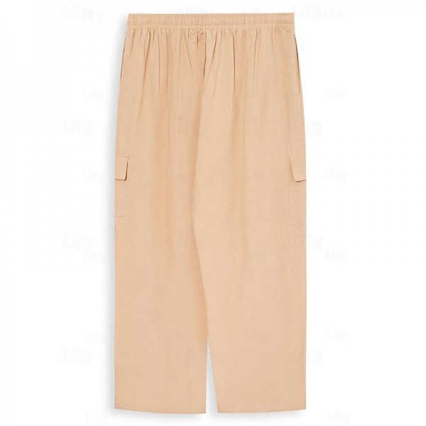 Men's Cargo Pants Linen Pants Trousers Summer Pants Drawstring Elastic Waist Multi Pocket Plain Comfort Breathable Full Length Outdoor Daily Going out Fashion Casual Black White Inelastic Men's Cargo Pants Linen Pants Trousers Summer Pants Drawstring Elastic Waist Multi Pocket Plain Comfort Breathable Full Length Outdoor Daily Going out Fashion Casual Black White Inelastic
