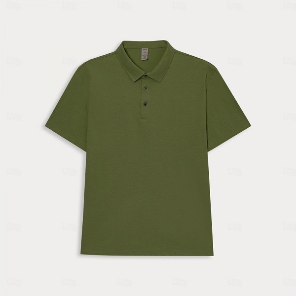 Men's Business Casual Lapel Short Sleeve Modern Formal Solid Color Button Summer Navy Blue Blue Green Men's Business Casual Lapel Short Sleeve Modern Formal Solid Color Button Summer Navy Blue Blue Green