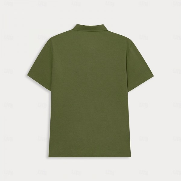 Men's Business Casual Lapel Short Sleeve Modern Formal Solid Color Button Summer Navy Blue Blue Green Men's Business Casual Lapel Short Sleeve Modern Formal Solid Color Button Summer Navy Blue Blue Green