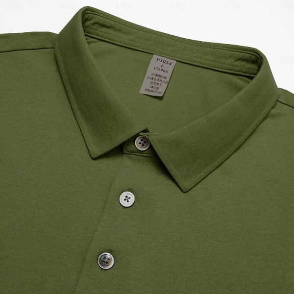 Men's Business Casual Lapel Short Sleeve Modern Formal Solid Color Button Summer Navy Blue Blue Green Men's Business Casual Lapel Short Sleeve Modern Formal Solid Color Button Summer Navy Blue Blue Green