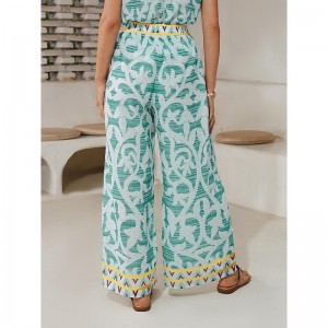Casual Folk Print Wide Leg Pants