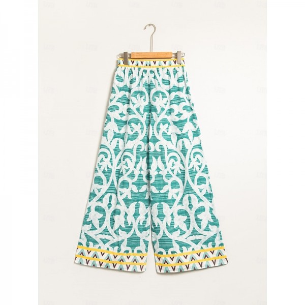 Casual Folk Print Wide Leg Pants Casual Folk Print Wide Leg Pants