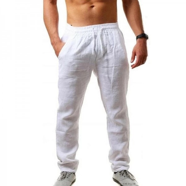 Men&#039;s Linen Pants Trousers Beach Pants Pocket Drawstring Elastic Waistband Plain Comfort Breathable Daily Stylish Hip Hop Light Khaki Black Micro-elastic