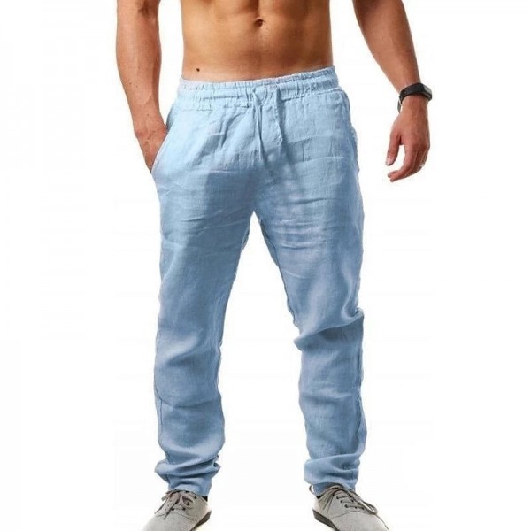 Men&#039;s Linen Pants Trousers Beach Pants Pocket Drawstring Elastic Waistband Plain Comfort Breathable Daily Stylish Hip Hop Light Khaki Black Micro-elastic